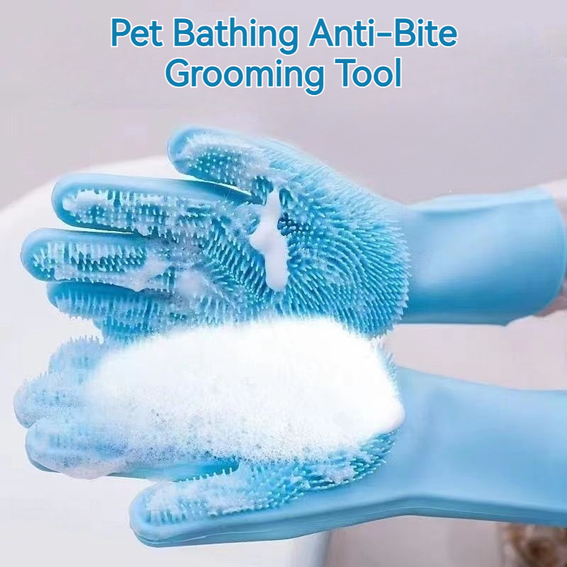 Pet Supplies Dog Wash - Huisdierbadhandschoen Anti-kras Anti-bijt Lange siliconen massageborstel
