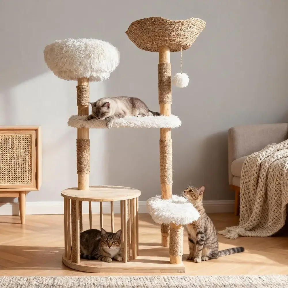 Natuurlijke houten kattentoren - Cat Scratching Post recensie en prijs